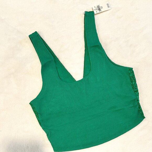 NWT Aerie Holiday Green Floral Lace Ribbed Bralette Crop Top - Size: Medium - Picture 6 of 6